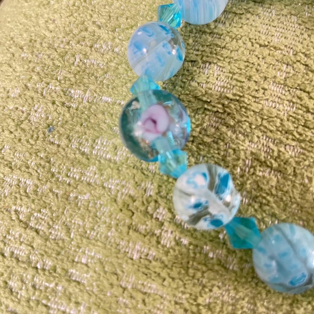 Turquoise Blue Glass Bead Stretch Bracelet - Women Jewelry